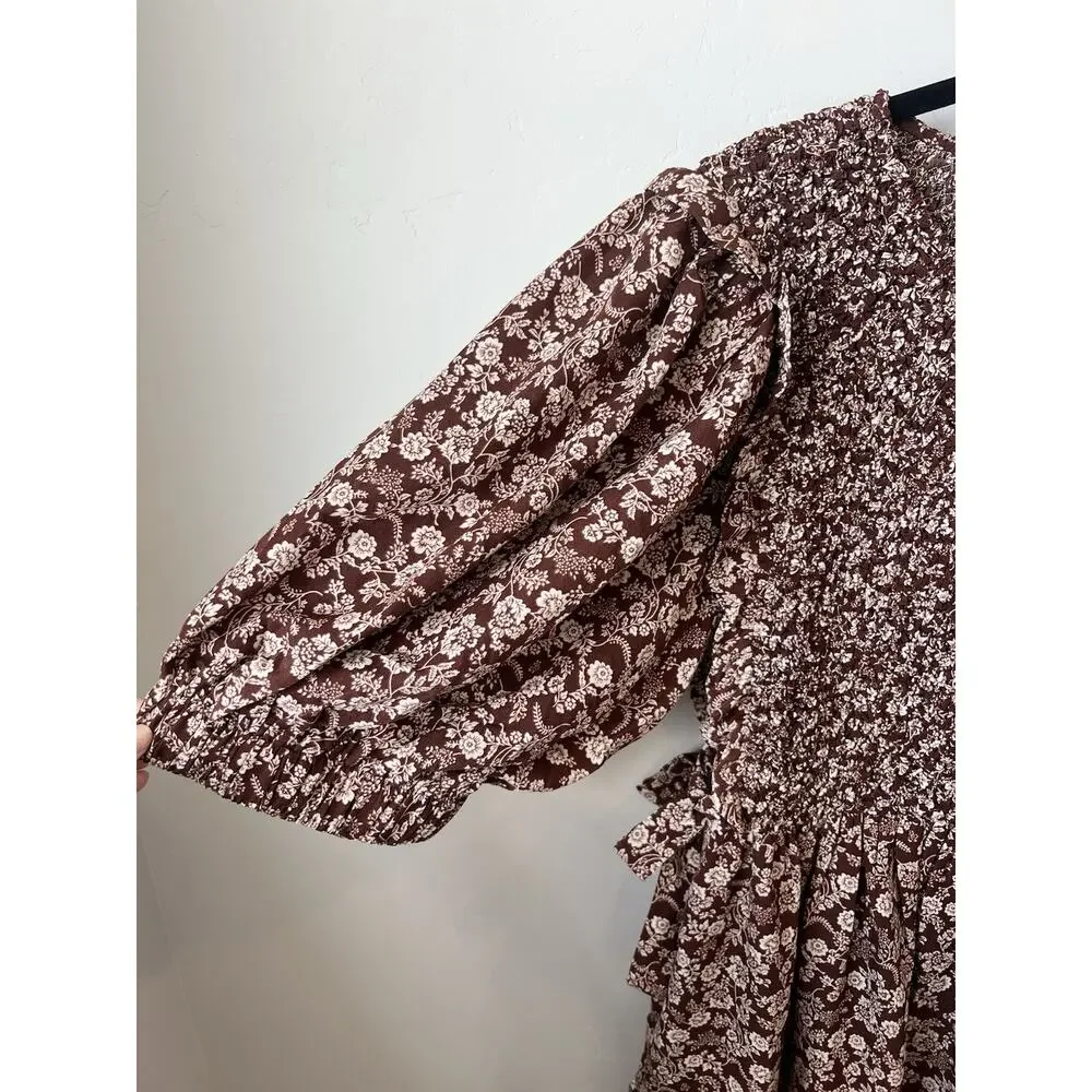 Boheme Selena Dress Smocked Bohemian Floral Mini Cottage Core, Prairie, XL - Picture 3 of 6